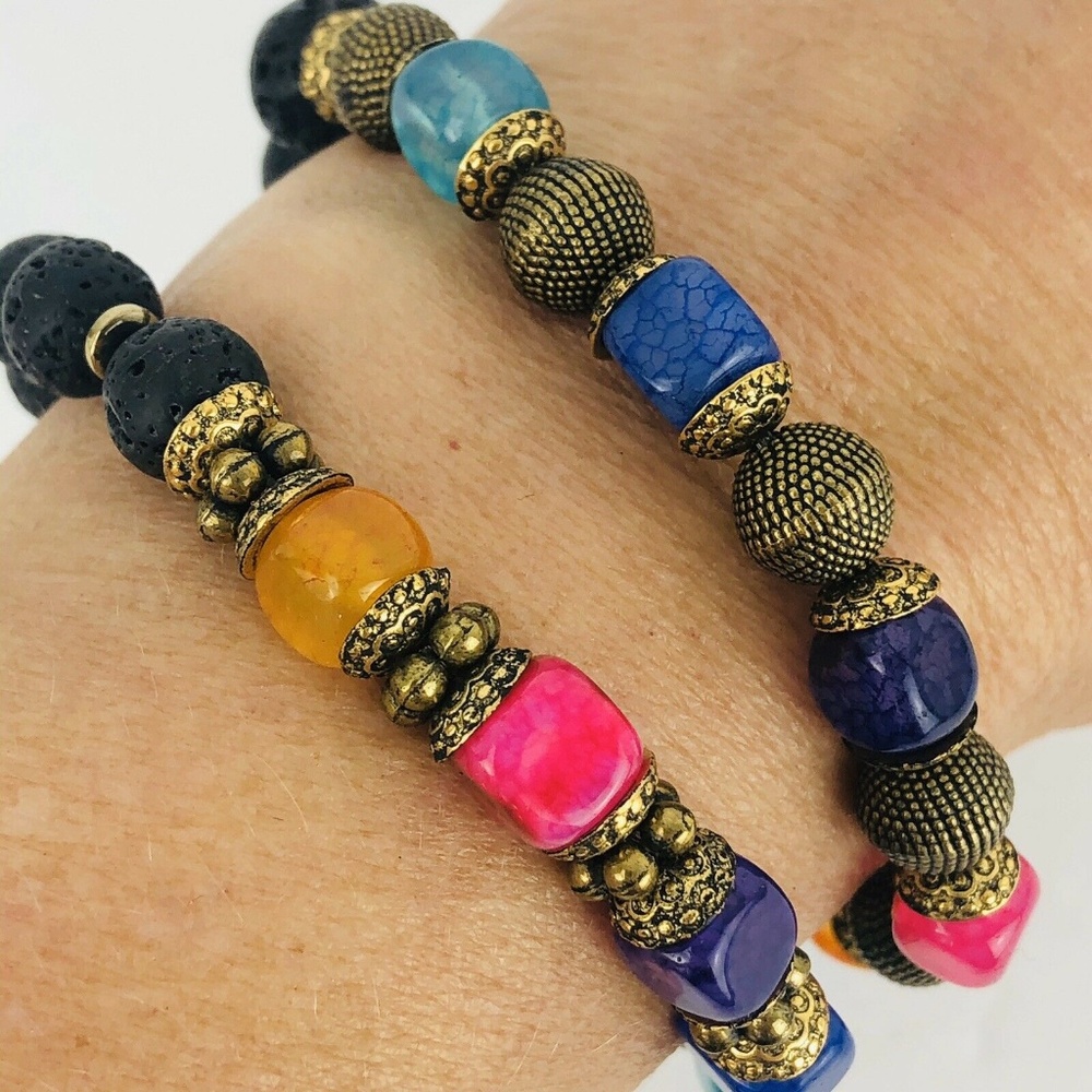 Natural Lava Rock Chakra Jasper Beads Bracelet 2